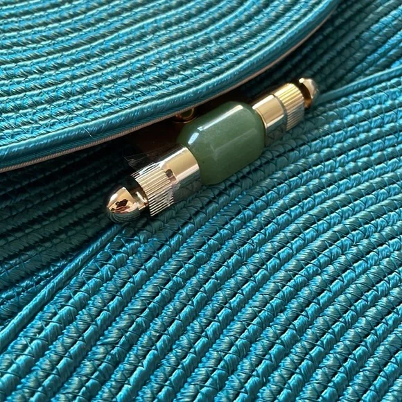 Shanghai tang braided bamboo lock clutch with jade fasten